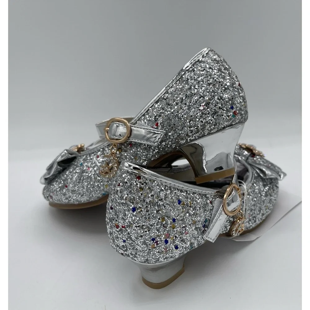 Little Kid Girl Glitter Princess‎ Low Heel Fancy Party Dress Up Shoes Size 9 - Picture 8 of 9